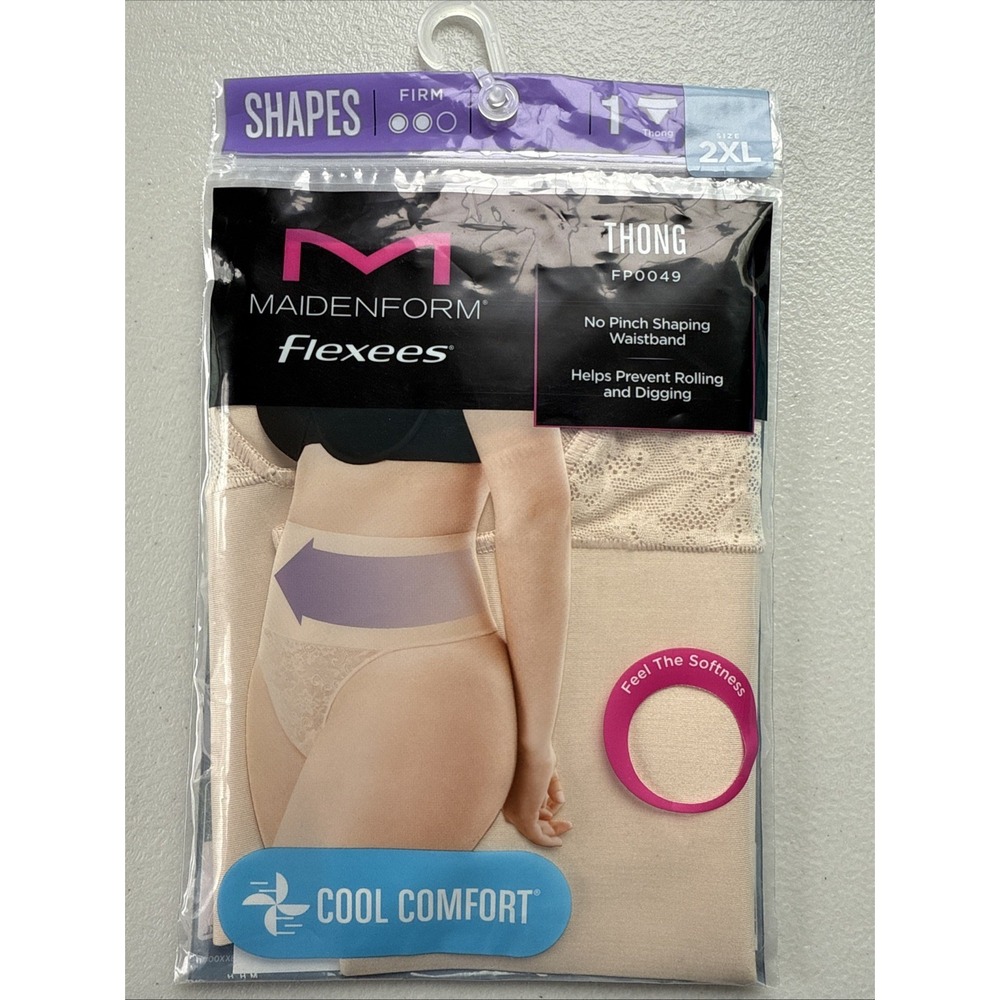 Maidenform Tummy Smoothing Shapewear Lace Thong Cool‎ Comfort Beige 2XL